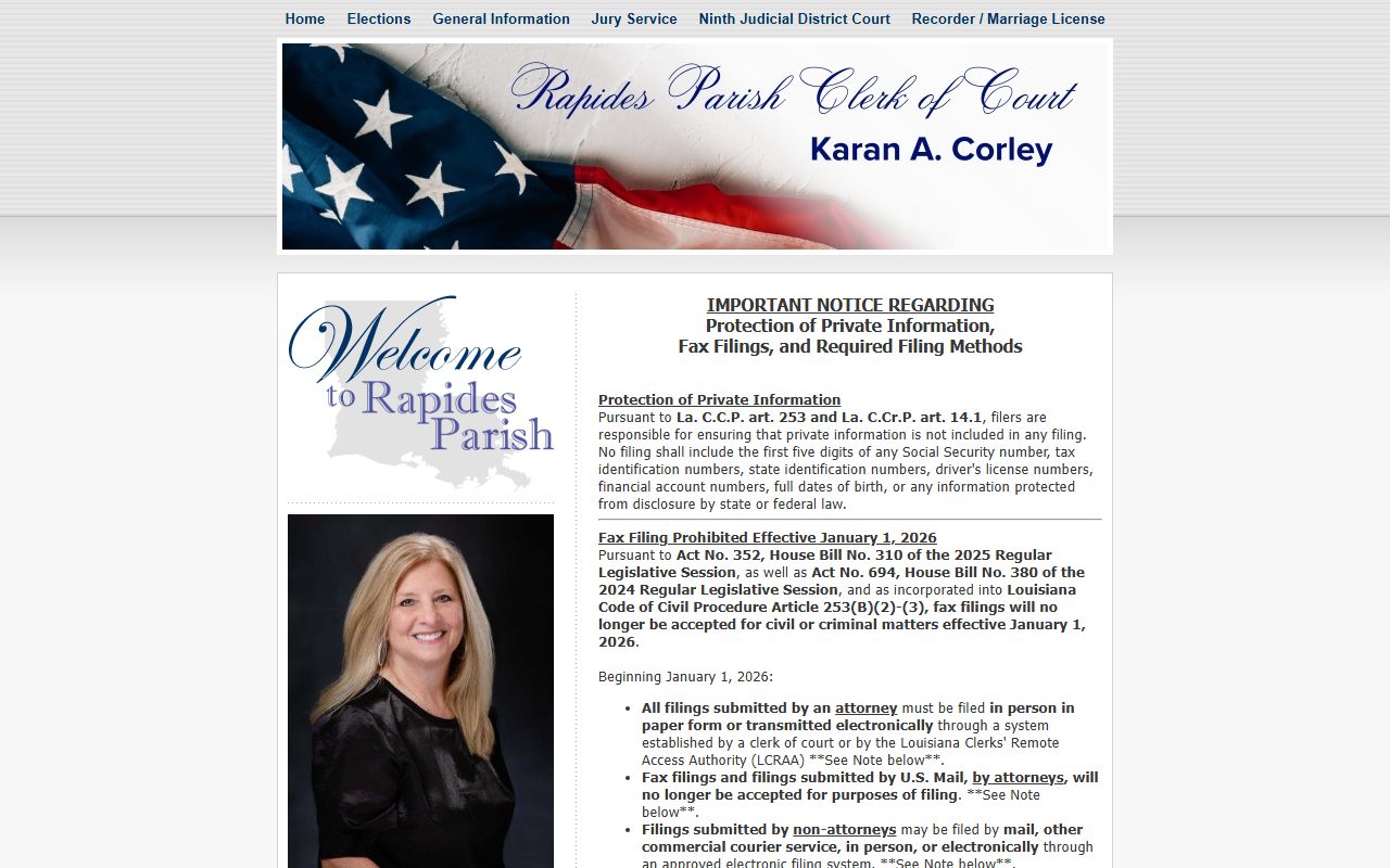 Rapides Parish Clerk of Court homepage for Alexandria probate succession records