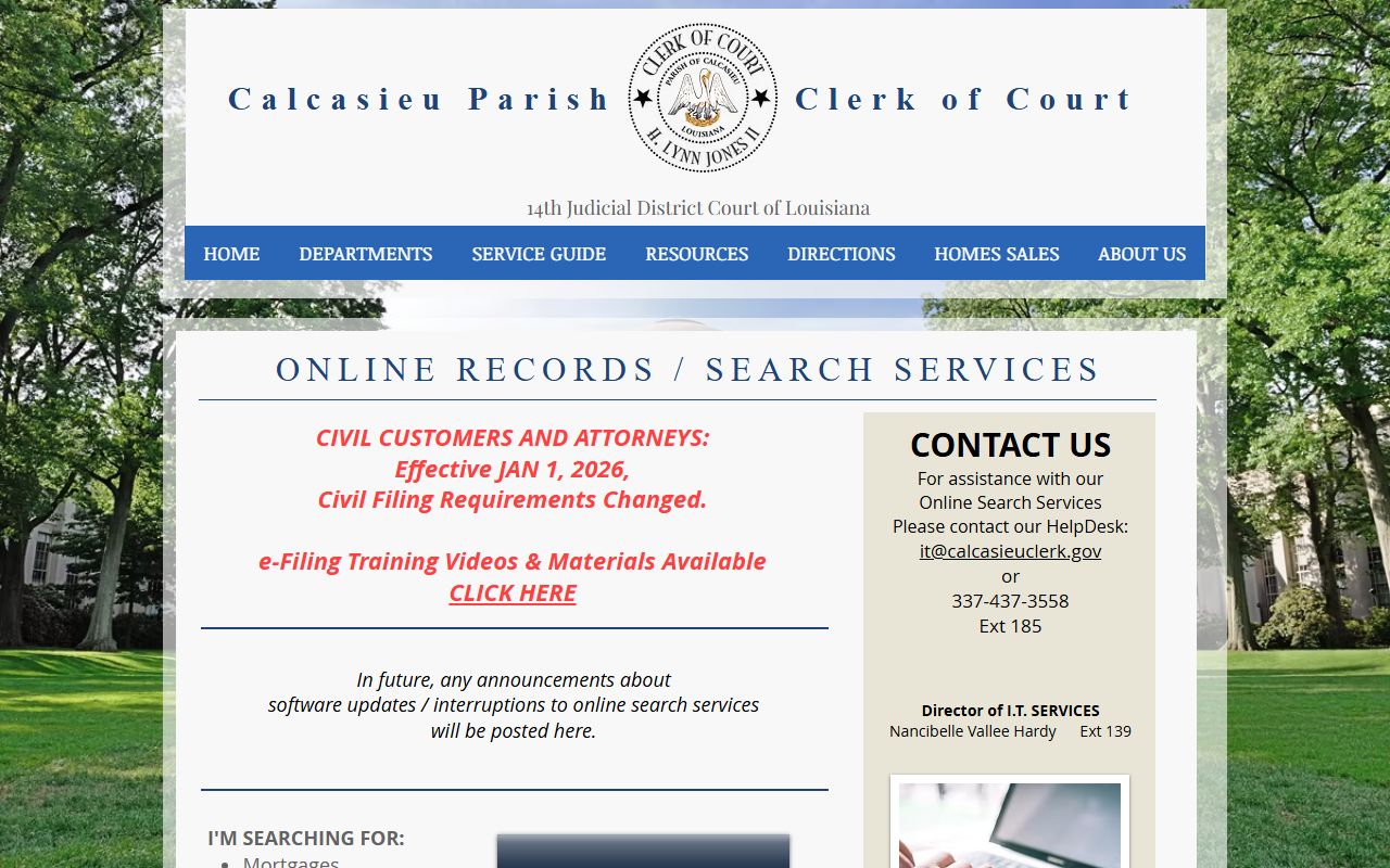 Calcasieu Parish Clerk of Court online search portal for Lake Charles probate and succession records
