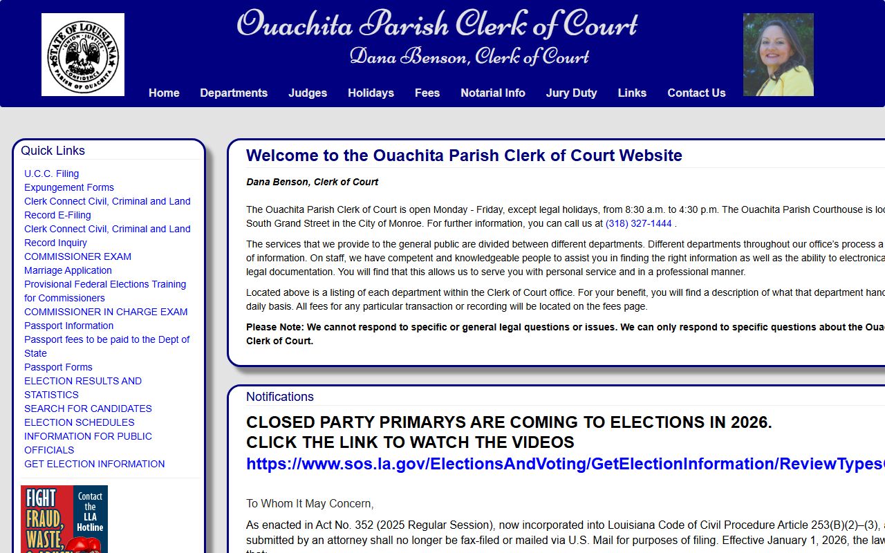 Ouachita Parish Clerk of Court website for Monroe probate court records