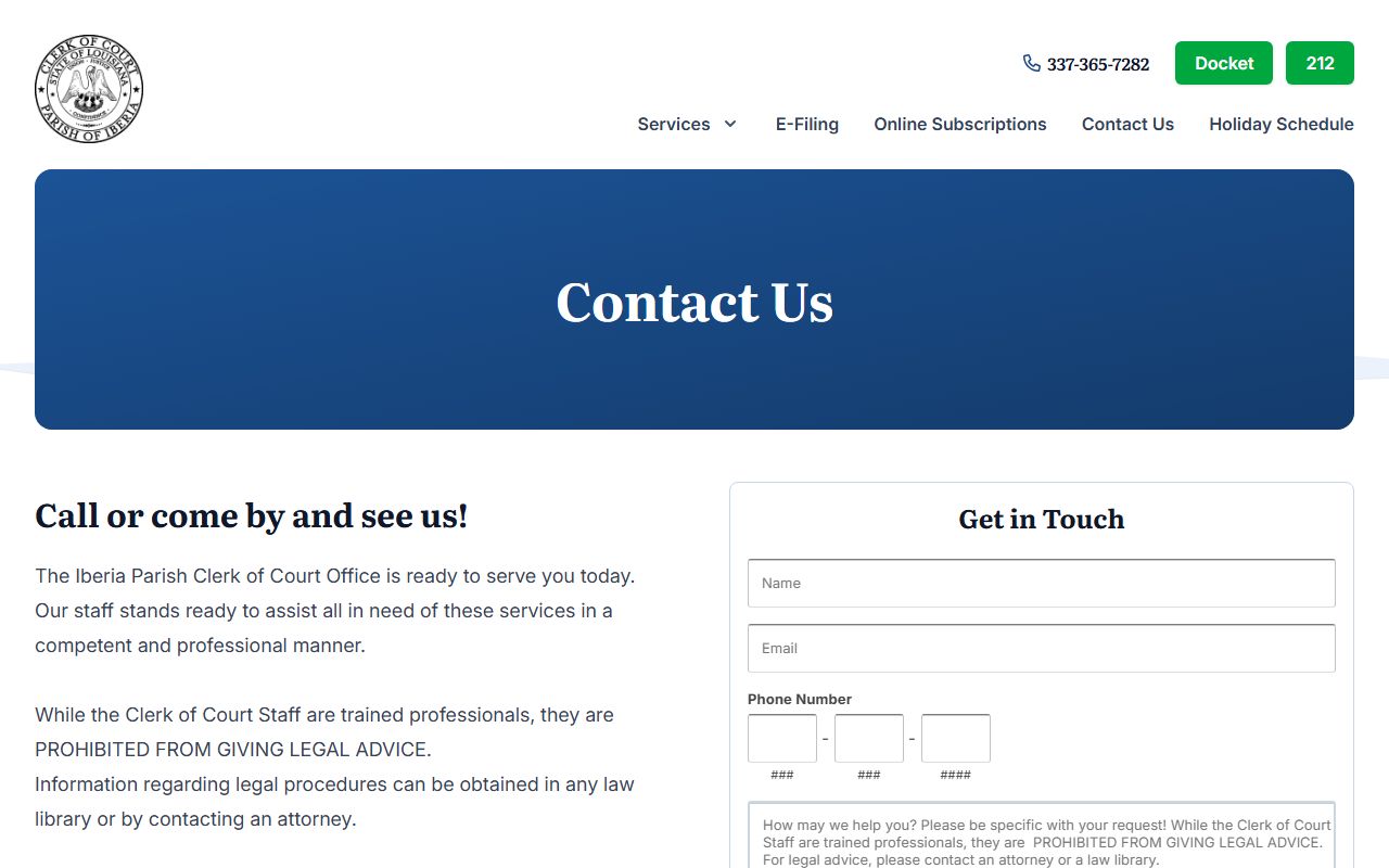 Iberia Parish Clerk contact page for New Iberia probate and succession records