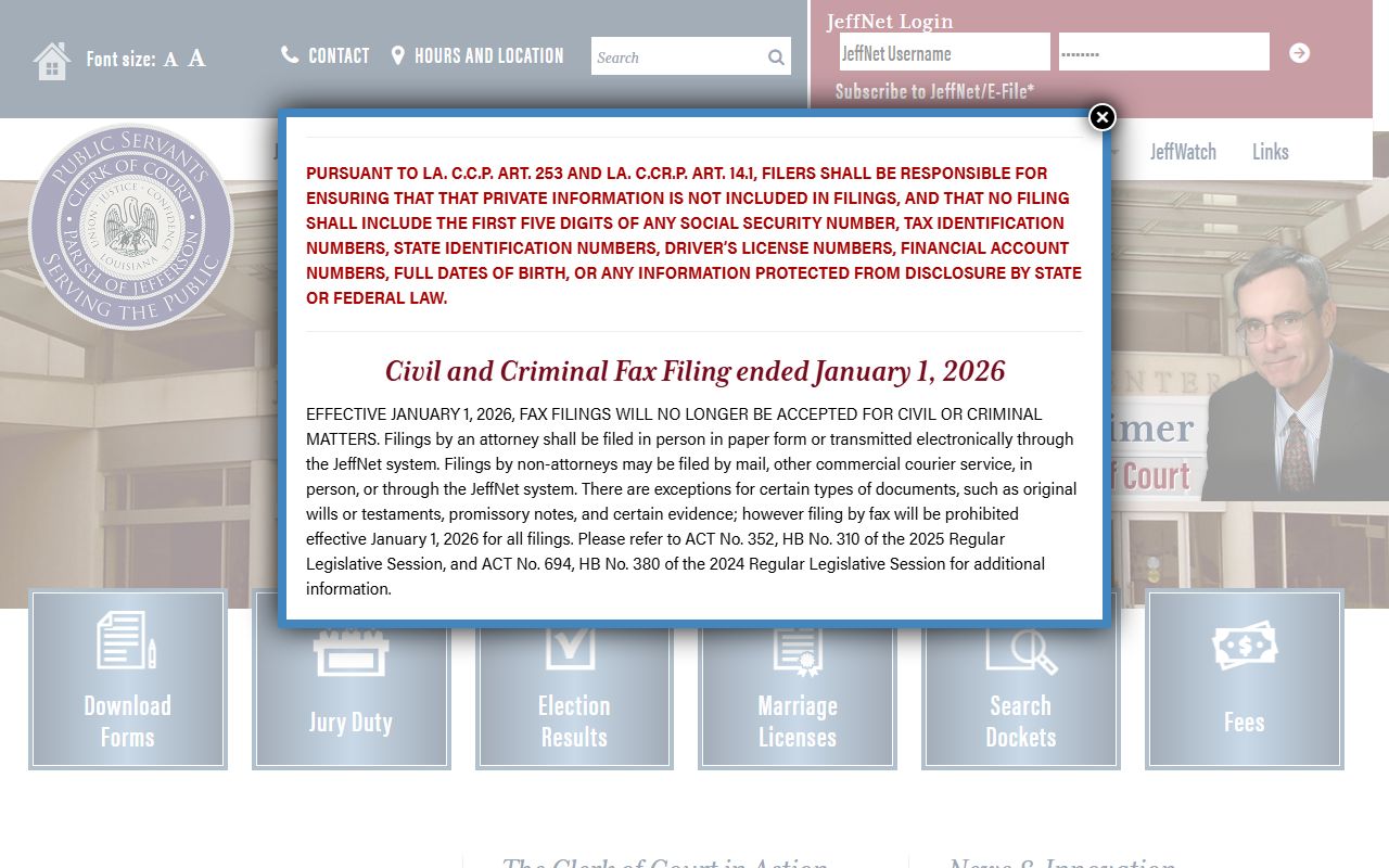 Jefferson Parish Clerk of Court homepage for Terrytown probate and succession records