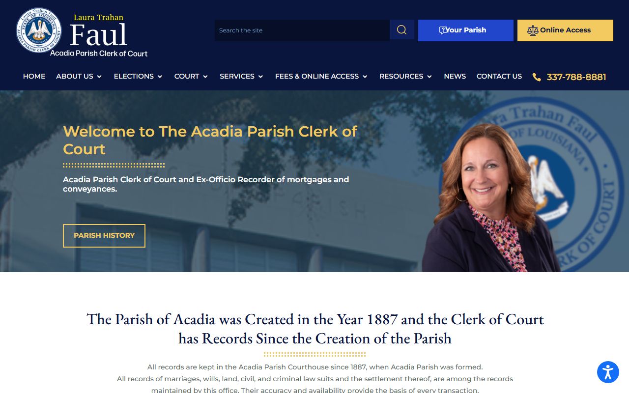 Acadia Parish Clerk of Court homepage for probate court records