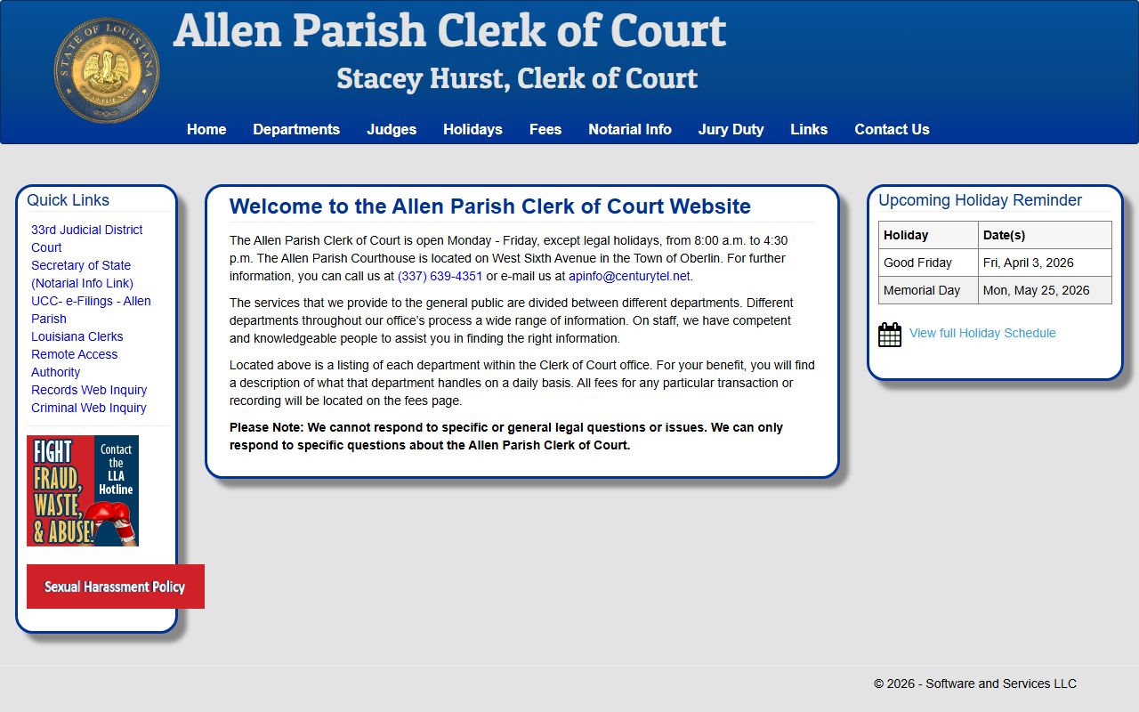 Allen Parish Clerk of Court homepage for probate court records
