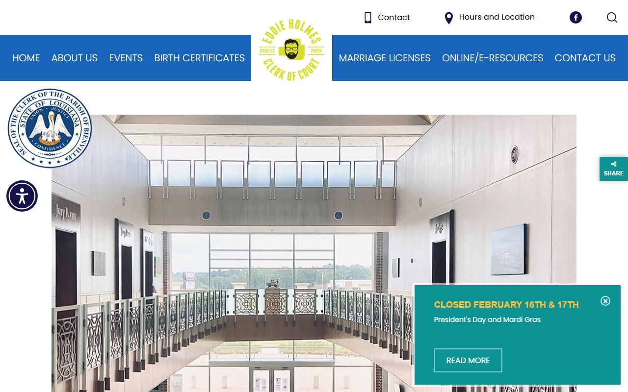 Bienville Parish Clerk of Court homepage for probate court records