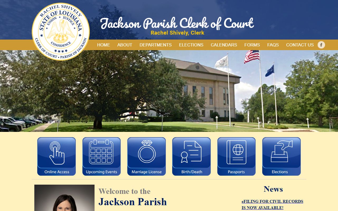 Jackson Parish Clerk of Court homepage for probate court records