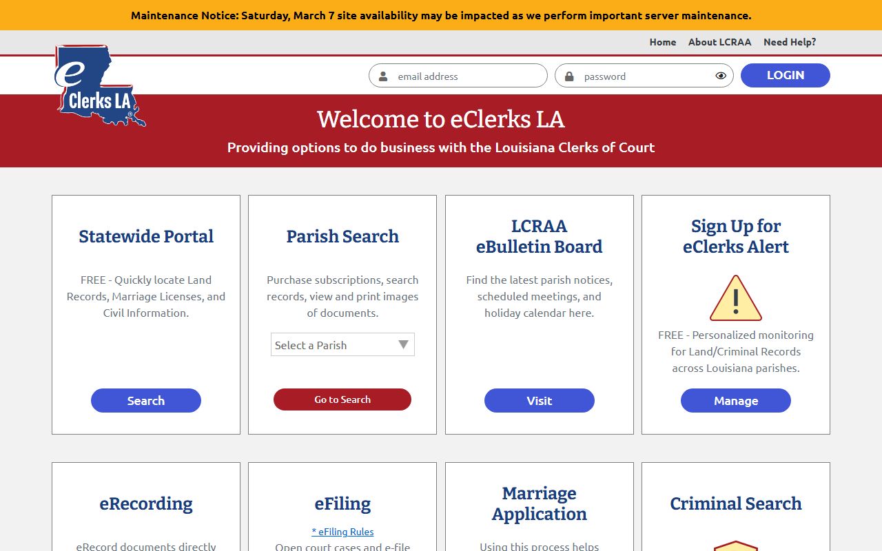eClerks LA online portal for Jefferson Davis Parish probate succession records