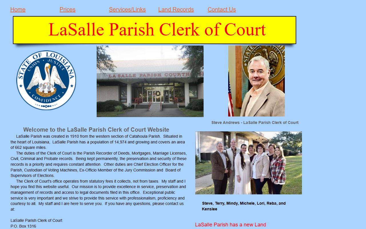 LaSalle Parish Clerk of Court homepage for probate court records