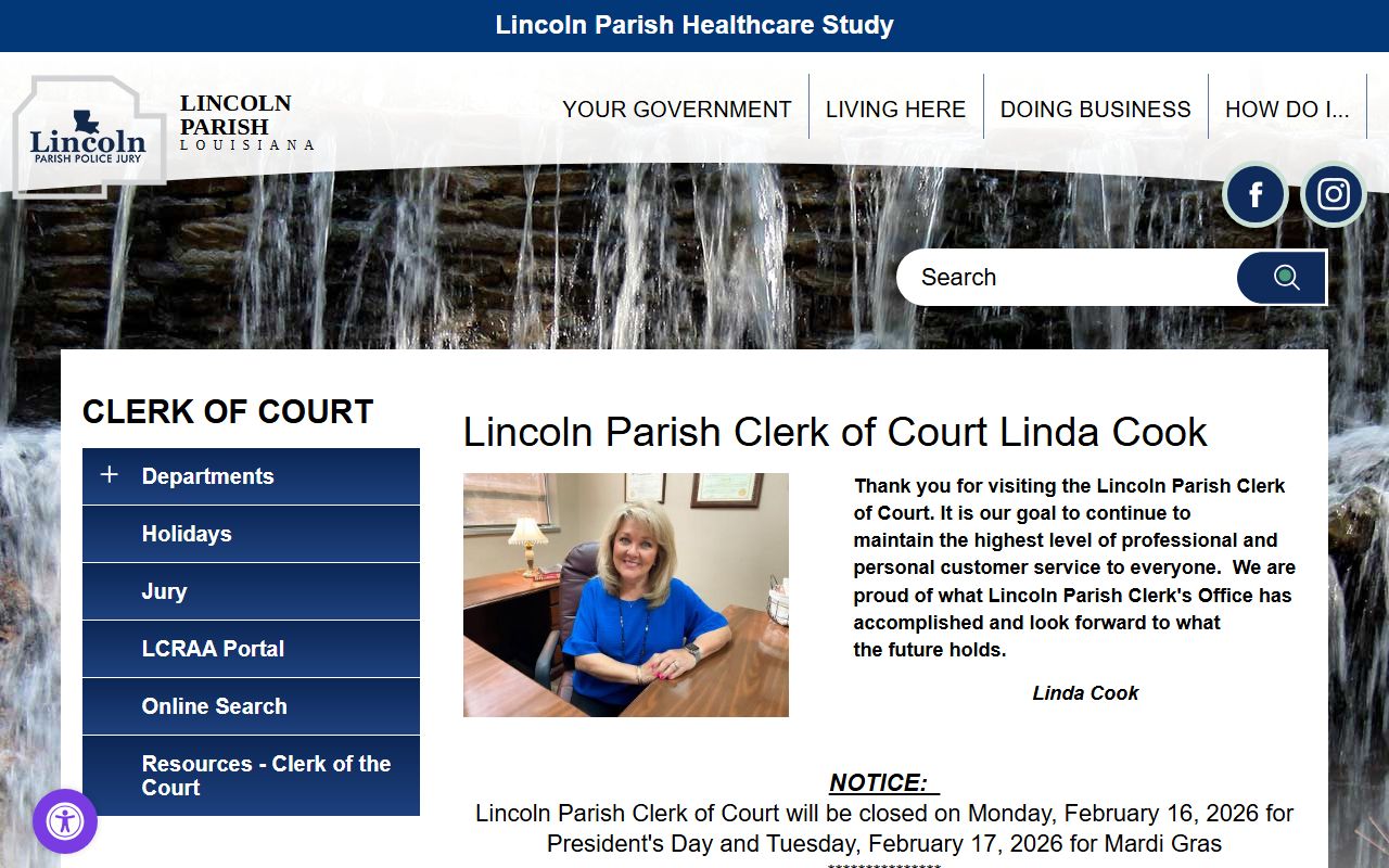 Lincoln Parish Clerk of Court homepage for probate court records
