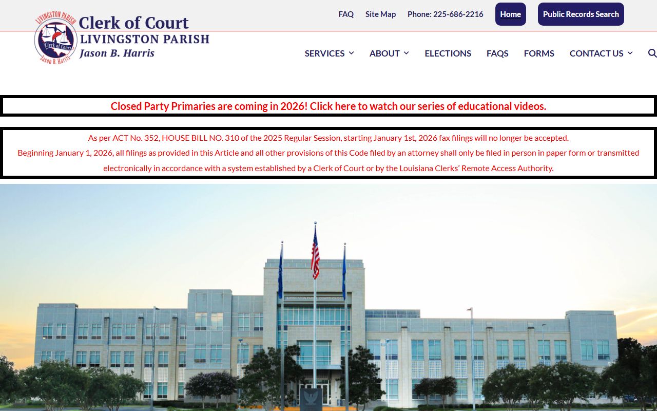 Livingston Parish Clerk of Court homepage for probate court records