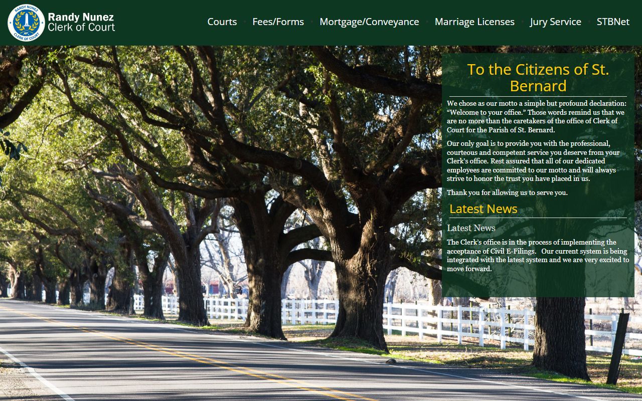 St. Bernard Parish Clerk of Court homepage for probate court records