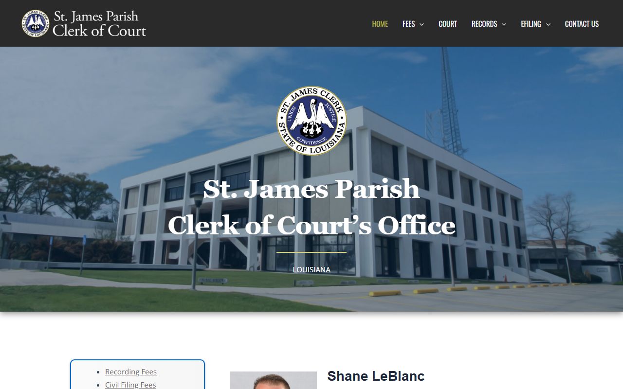 St. James Parish Clerk of Court homepage for probate court records