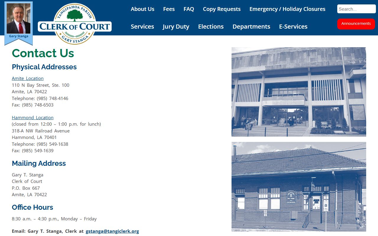 Contact information for Tangipahoa Parish Clerk of Court probate records