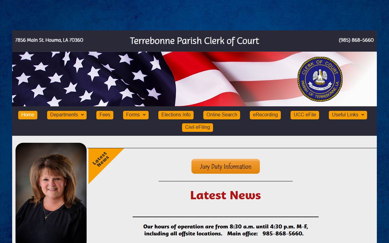 Terrebonne Parish Clerk of Court homepage for probate court records