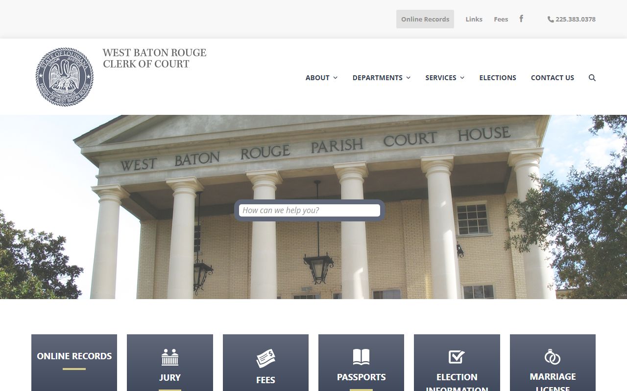 West Baton Rouge Parish Clerk of Court homepage for probate court records