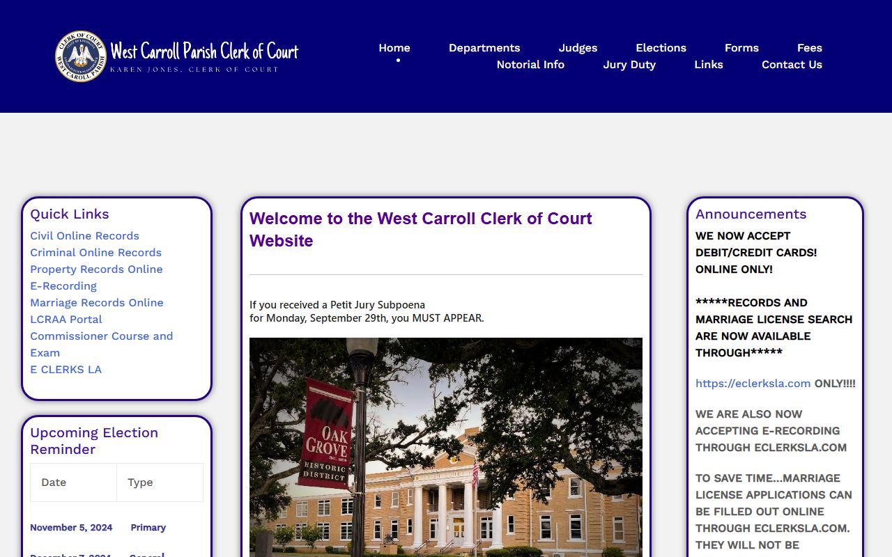 West Carroll Parish Clerk of Court website for probate records